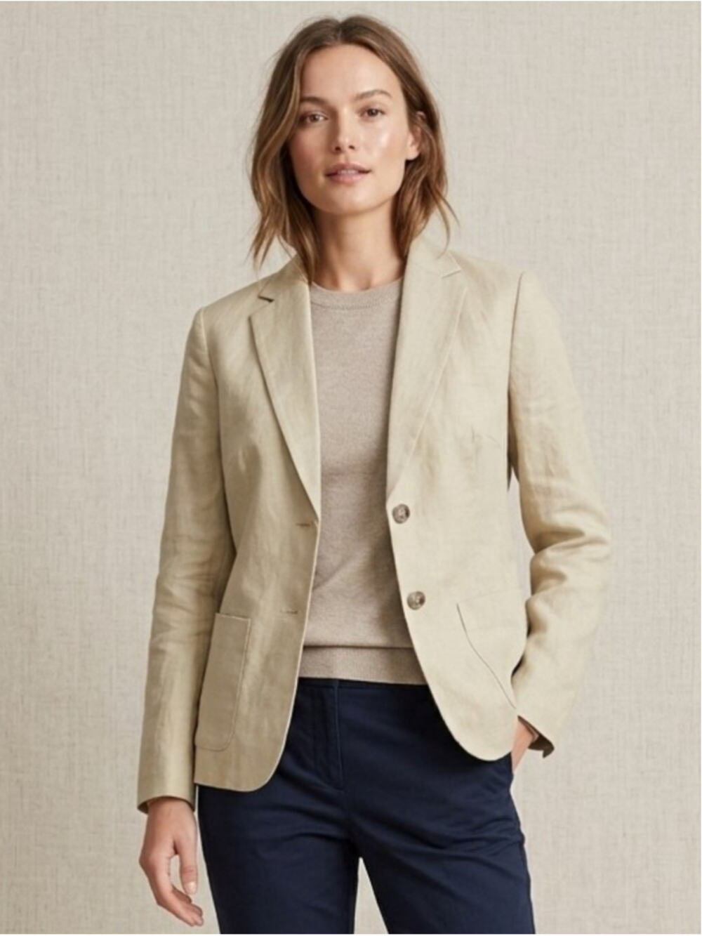 J.Crew Linen Blend Blend Beige Blazer Made In Italy Size 4 Summer Wedding Office